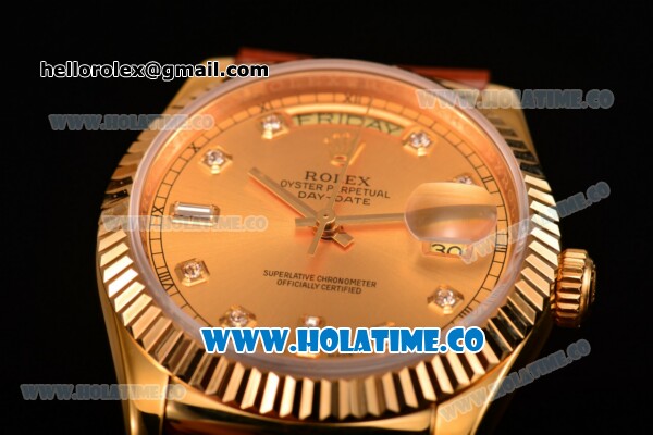 Rolex Day-Date Asia 2813/Swiss ETA 2836/Clone Rolex 3135 Automatic Yellow Gold Case with Gold Dial and Diamonds Markers (BP) - Click Image to Close